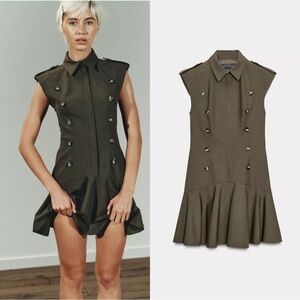 Zara Olive Green Double-Breasted Mini Dress